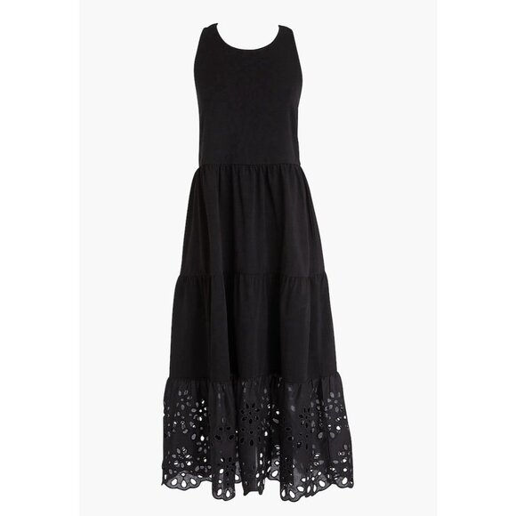 J. Crew Dresses & Skirts - J. Crew Women’s Tiered knit dress eyelet trim Small Black Embroidery Stretch